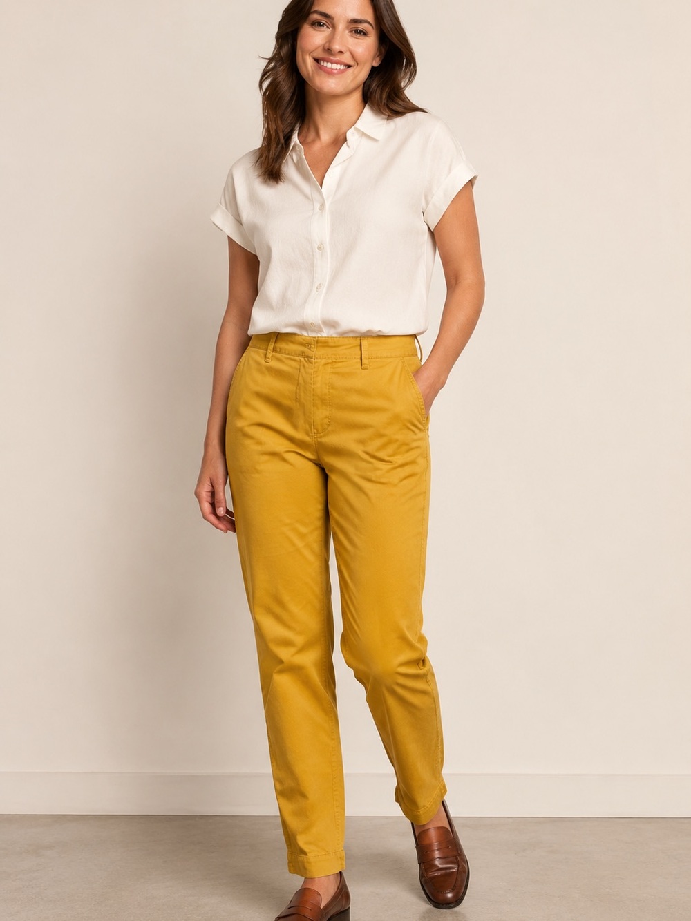 Lands' End Straight Leg Pants in Mustard Yellow Size 8 Fit 2